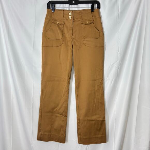 St John Sport By Marie Gray Camel Stretch High Waist Pants Gold Hardware Size 4 - Picture 1 of 8